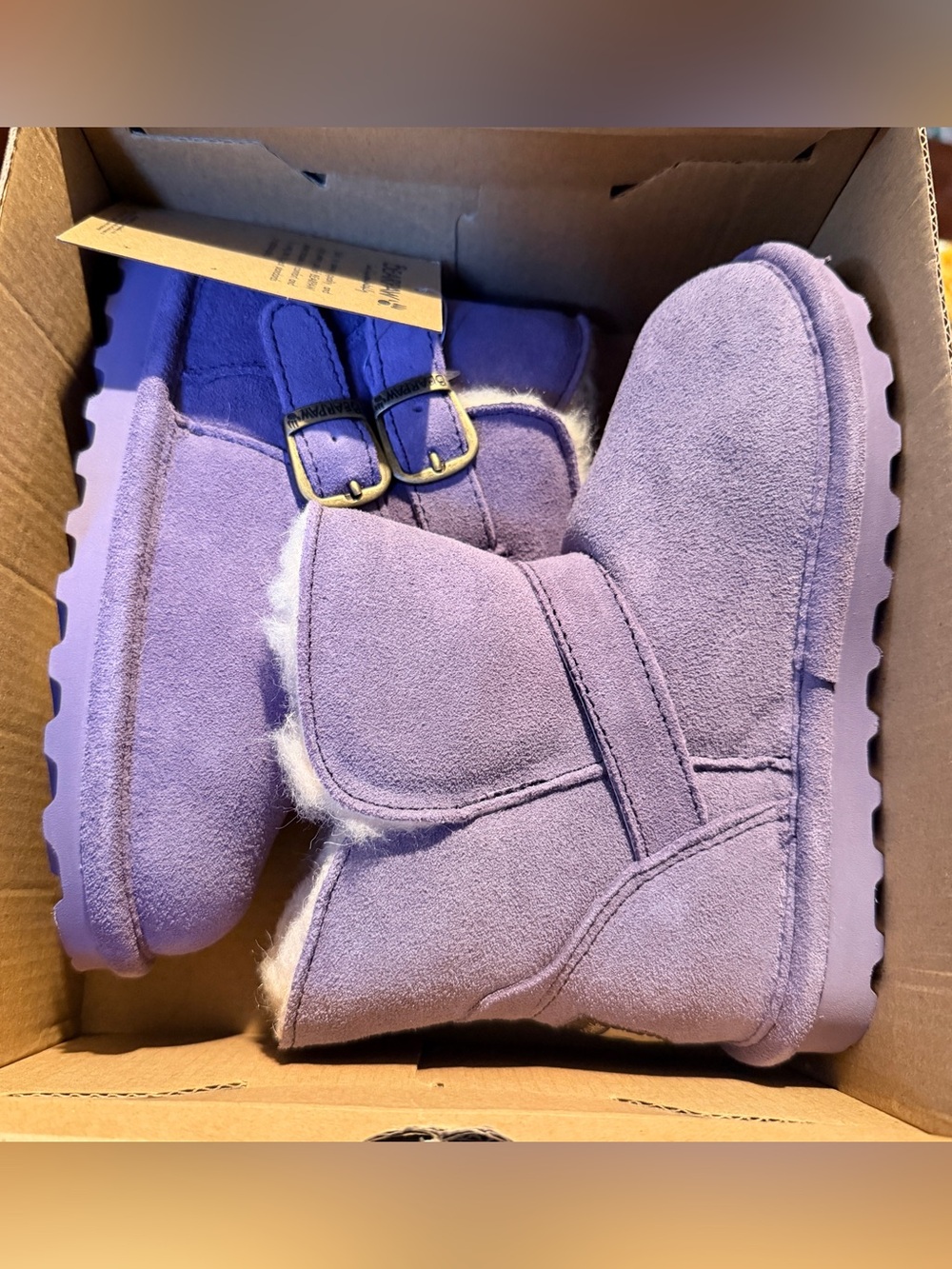BearPaw Lilac Suede-Look Kids Boots with Buckle